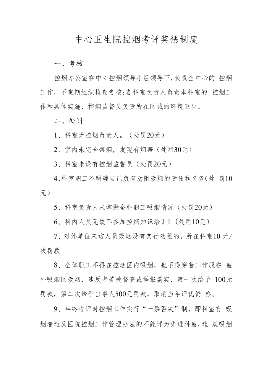 中心卫生院控烟考评奖惩制度.docx_第1页