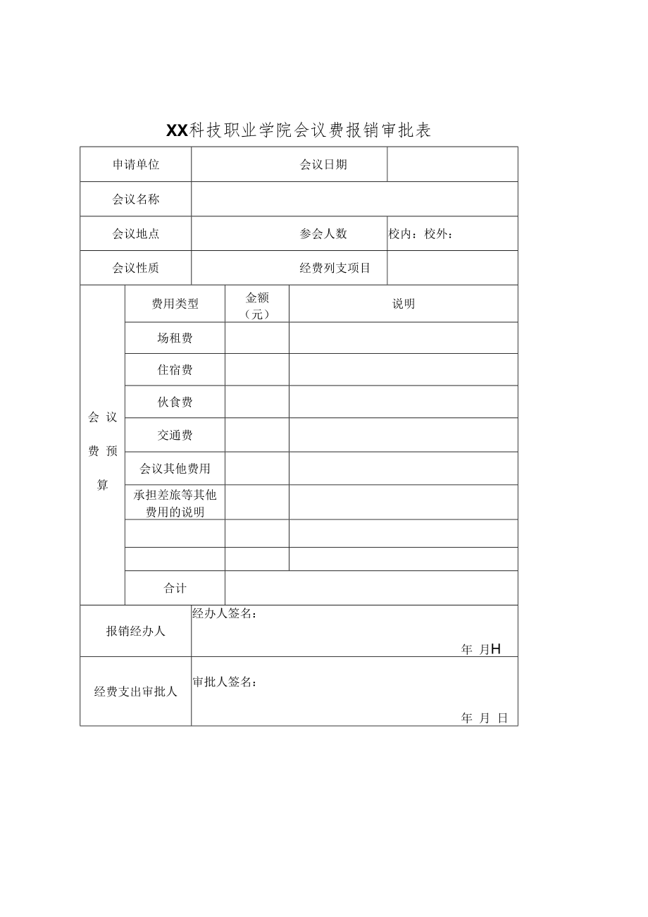 XX科技职业学院会议费报销审批表.docx_第1页