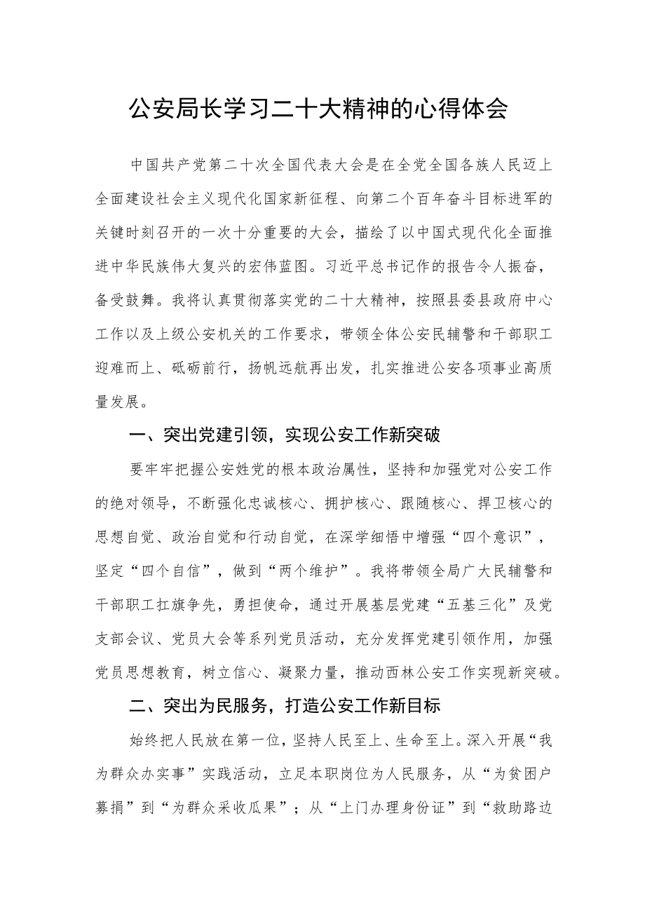 公安局长学习二十大精神的心得体会.docx_第1页