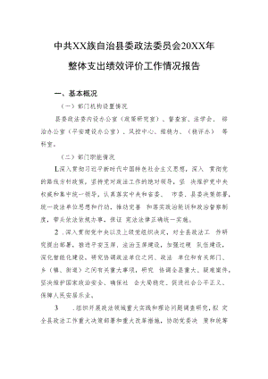 中共XX族自治县委政法委员会20XX年整体支出绩效评价工作情况报告（20220722）.docx