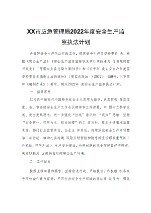 XX市应急管理局2022年度安全生产监察执法计划.docx