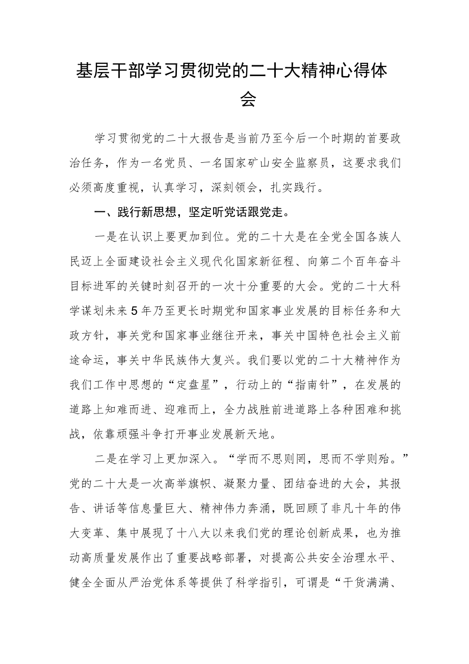 基层干部学习贯彻党的二十大精神心得体会.docx_第1页