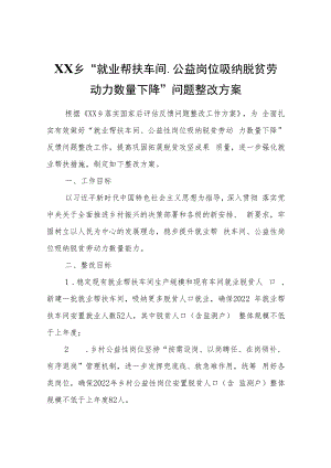 XX乡“就业帮扶车间、公益岗位吸纳脱贫劳动力数量下降”问题整改方案.docx