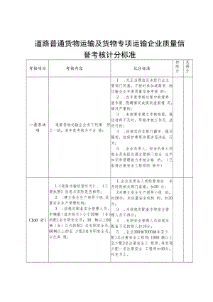 2022年道路普通货物运输及货物专项运输企业质量信誉考核记分标准.docx