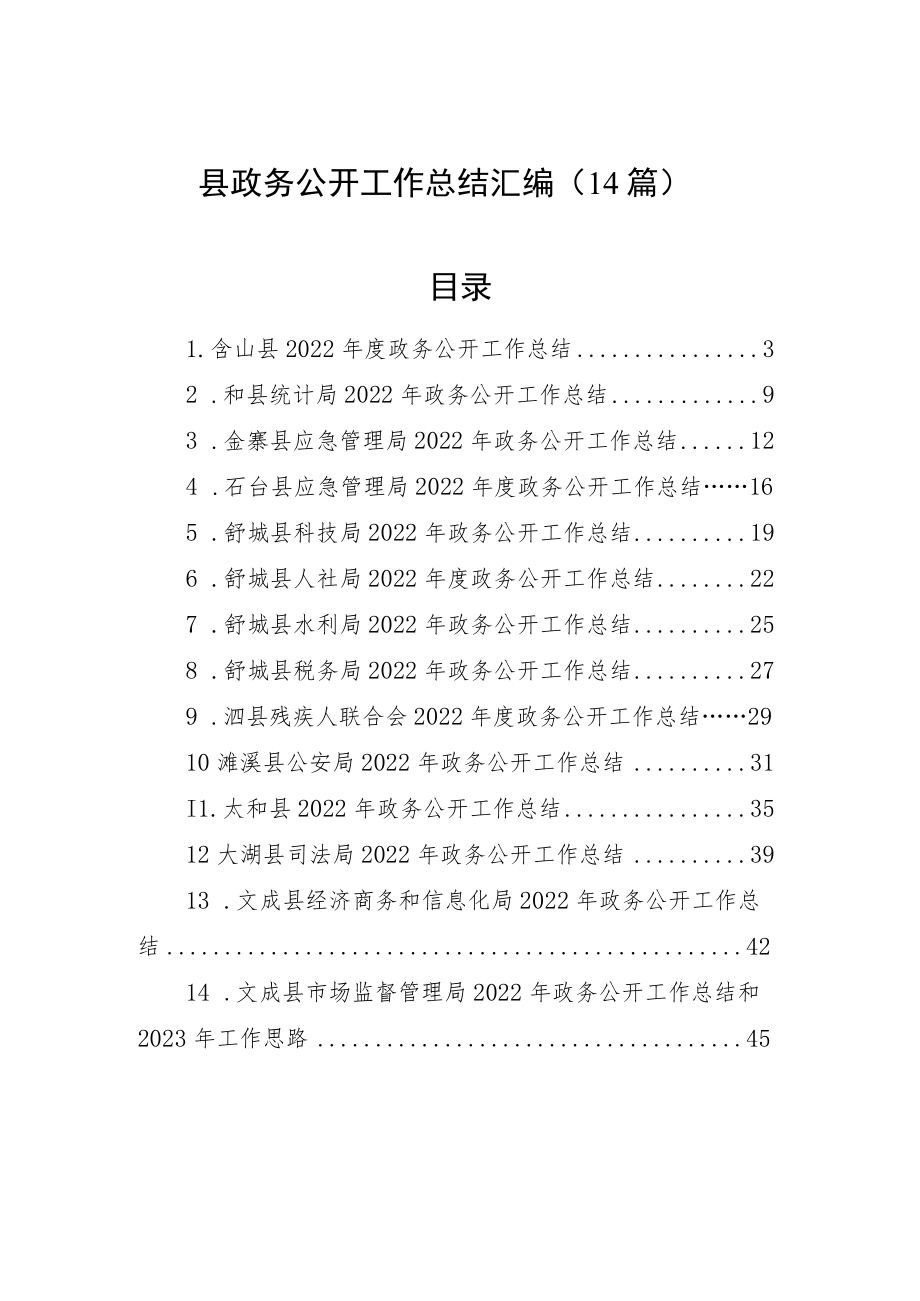 2022年县政务公开工作总结汇编（14篇）.docx_第1页