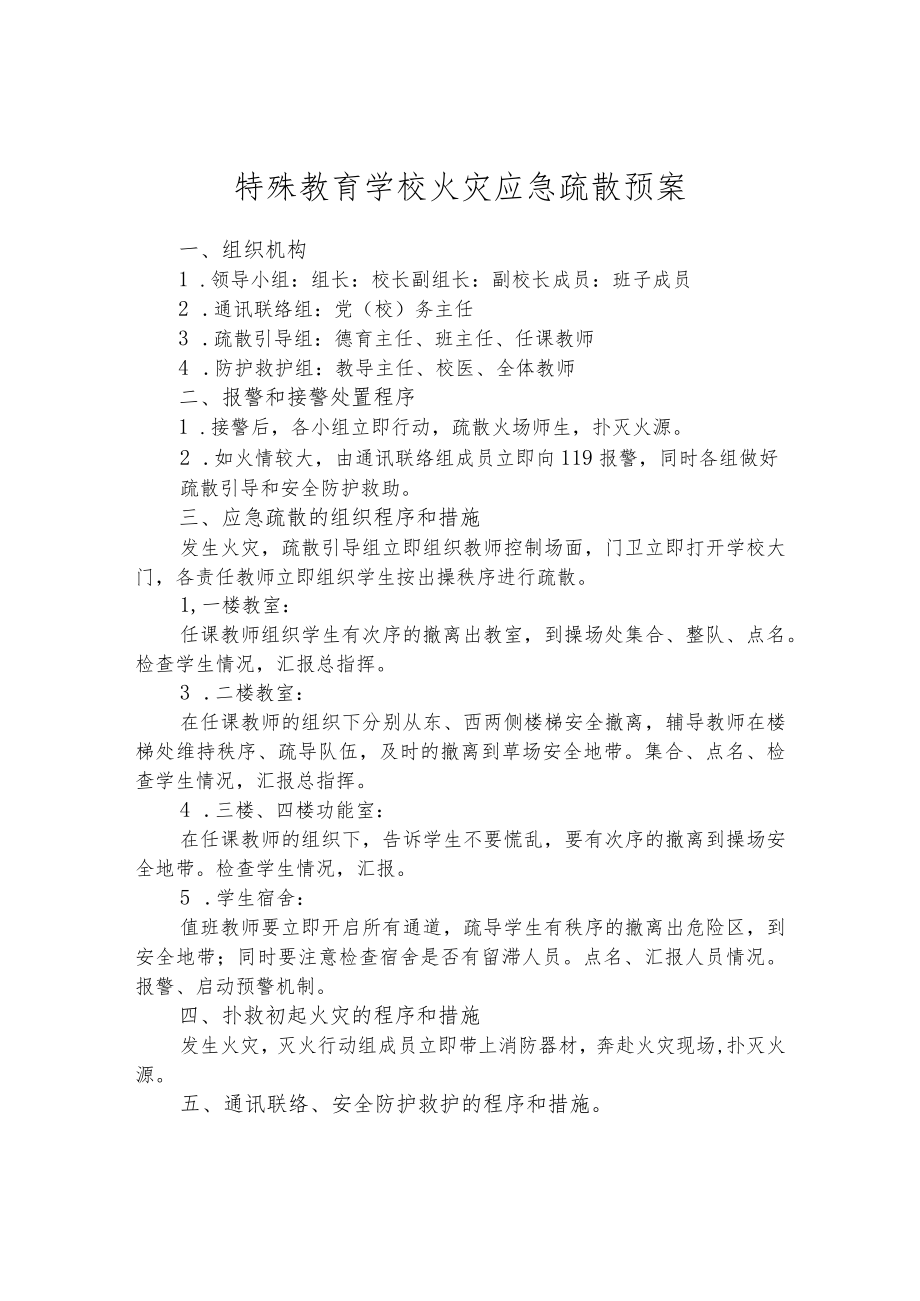 特殊教育学校火灾应急疏散预案.docx_第1页