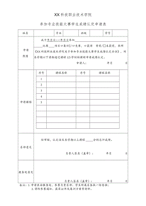 XX科技职业技术学院参加专业技能大赛学生成绩认定申请表.docx