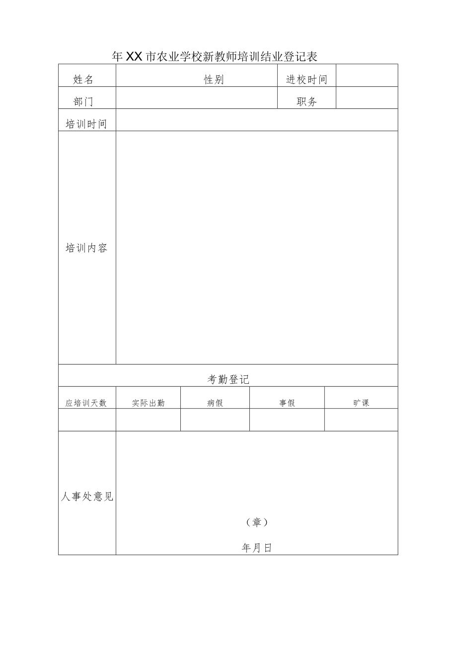 XX市农业学校新教师培训结业登记表.docx_第1页