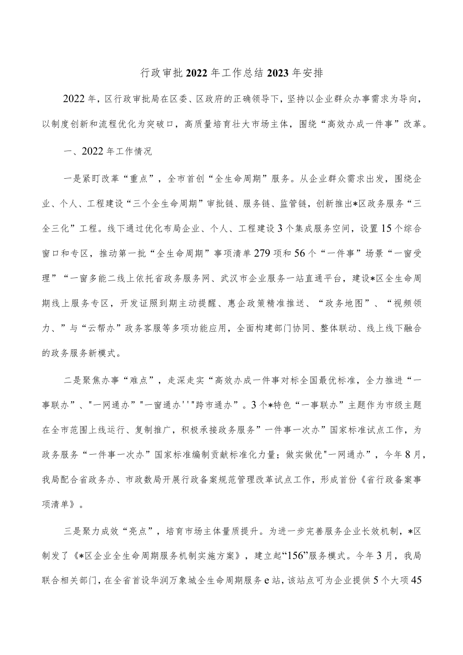 行政审批2022年工作总结2023年安排.docx_第1页