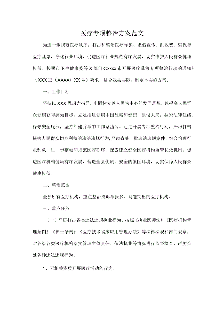 医疗专项整治方案范文.docx_第1页