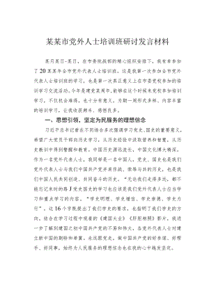 某某市党外人士培训班研讨发言材料.docx