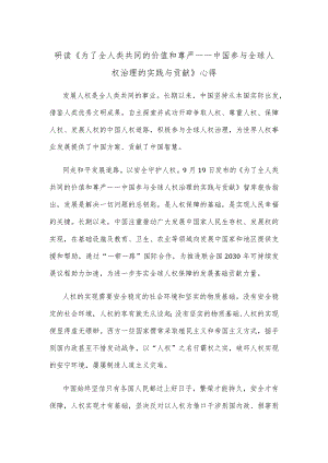 研读《为了全人类共同的价值和尊严——中国参与全球人权治理的实践与贡献》心得 .docx