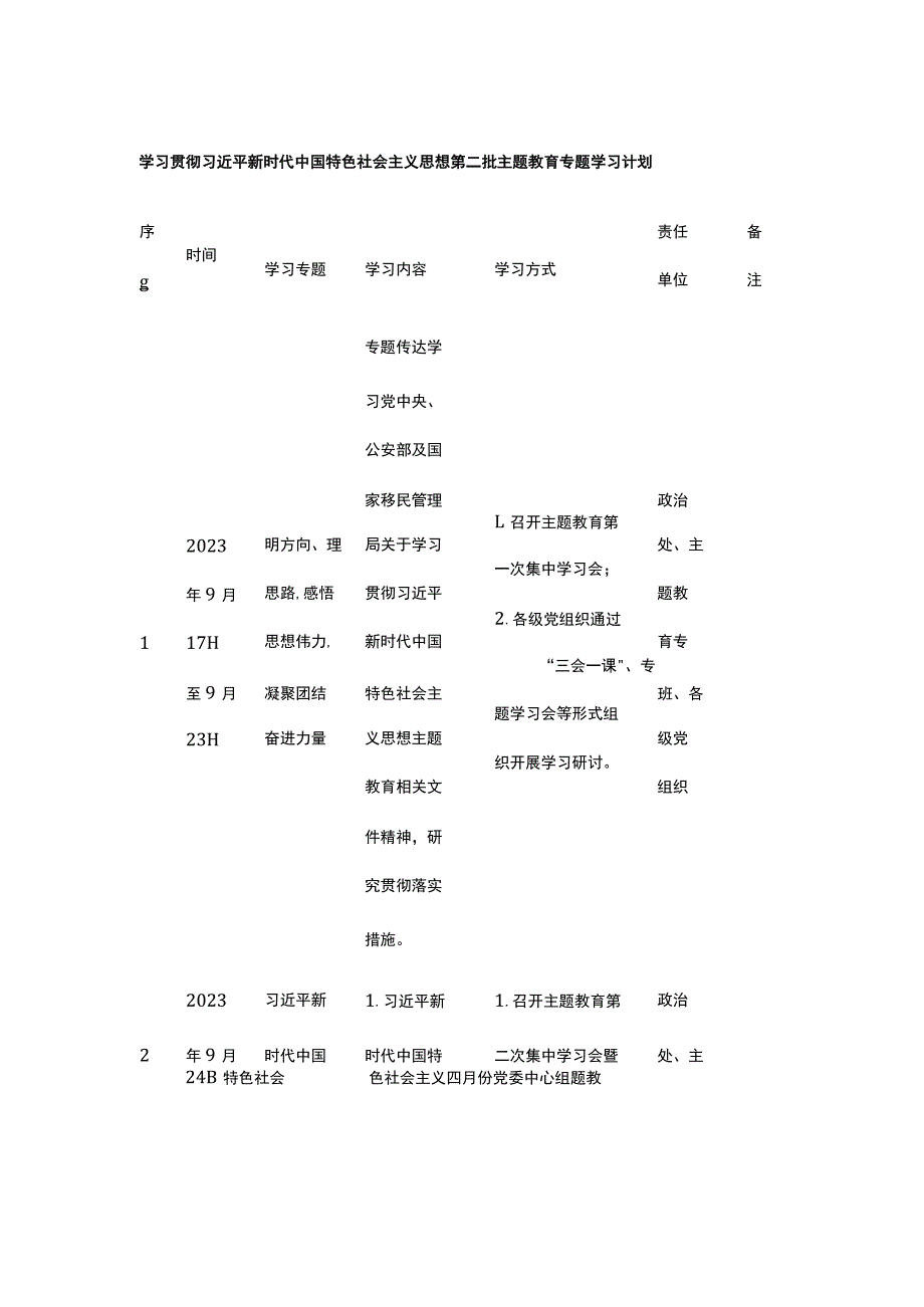 2023年第二批主题教育专题学习计划表.docx_第1页