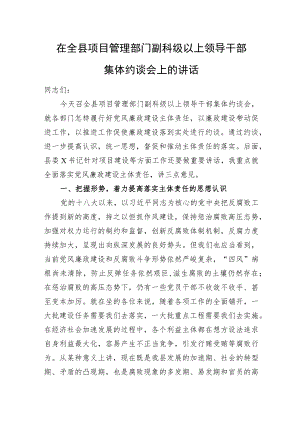 在全县项目管理部门副科级以上领导干部集体约谈会上的讲话 .docx