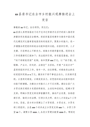 XX县委书记在全市乡村振兴观摩推进会上发言.docx