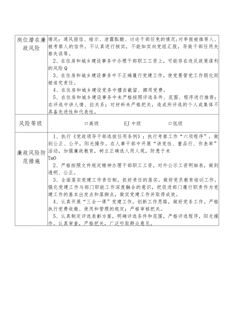 X县住房和城乡建设部门人事党务管理股干部个人岗位廉政风险点排查登记表.docx_第2页