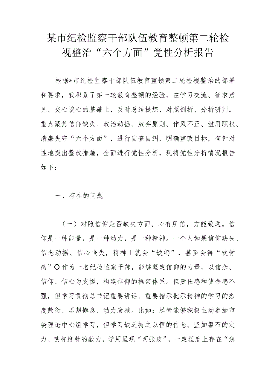 某市纪检监察干部队伍教育整顿第二轮检视整治.docx_第1页