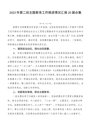 2023年第二批主题教育工作推进情况汇报20篇合集.docx