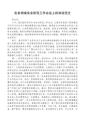 在各领域安全防范工作会议上的讲话五篇(最新精选).docx