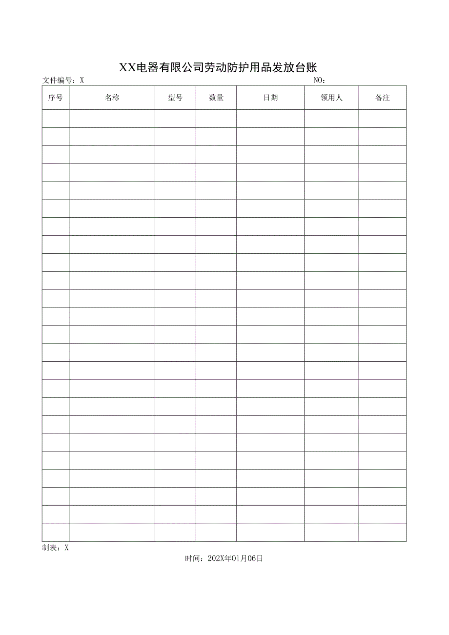 XX电器有限公司劳动防护用品发放台账(2023年).docx_第1页