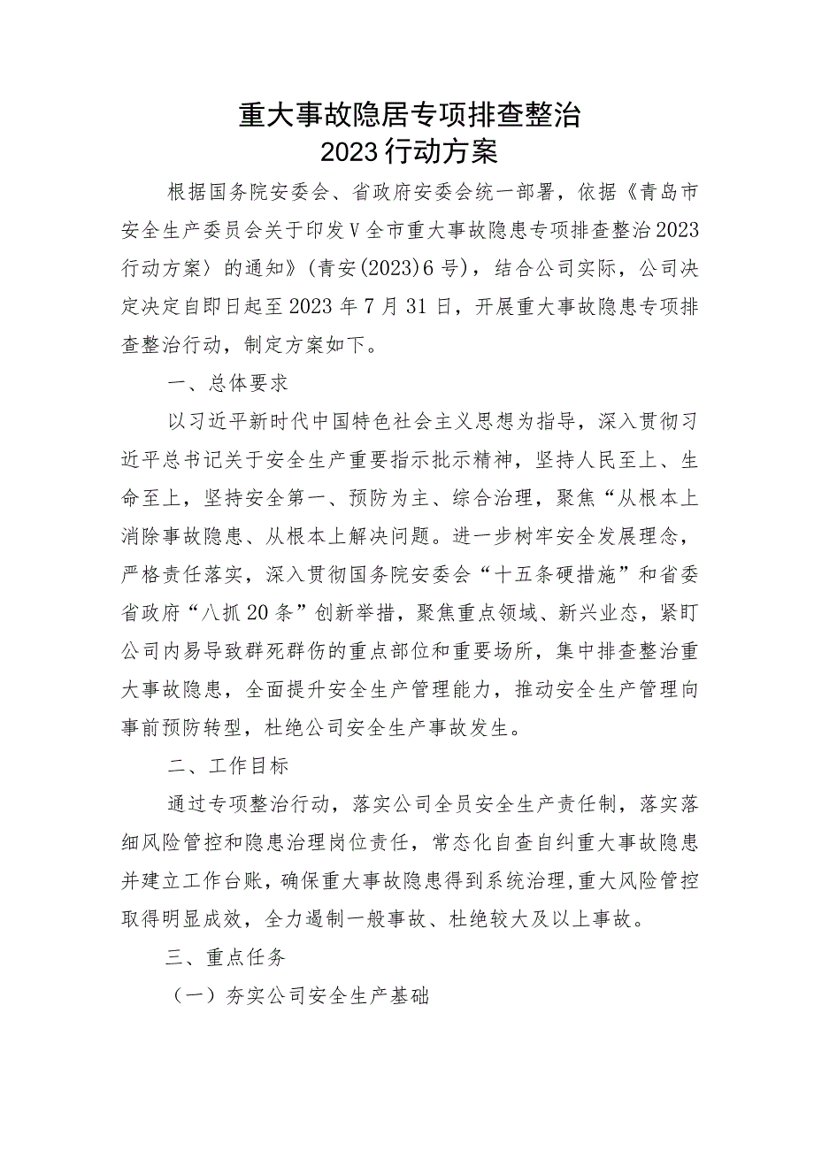 《xx有限公司重大事故隐患专项排查整治2023行动方案》.docx_第2页