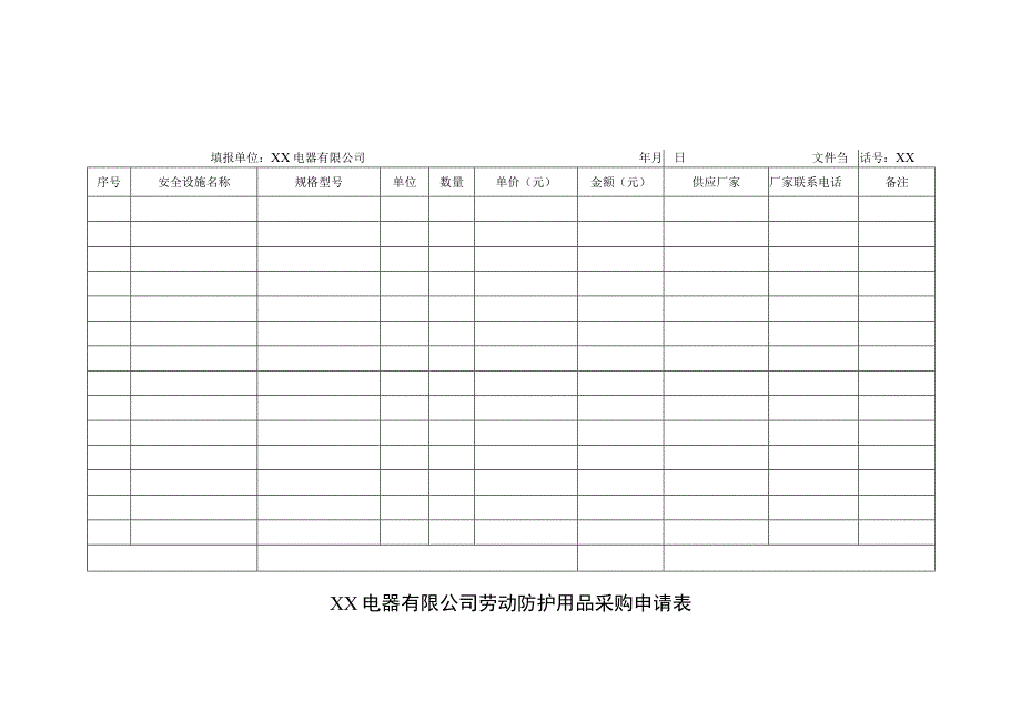 XX电器有限公司劳动防护用品采购申请表(2023年).docx_第1页