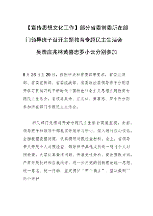 【宣传思想文化工作】部分省委常委所在部门领导班子召开主题教育专题民主生活会吴浩庄兆林黄喜忠罗小云分别参加.docx