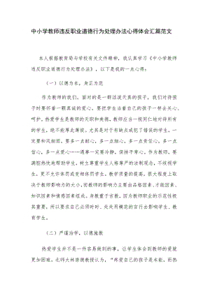 中小学教师违反职业道德行为处理办法心得体会汇篇范文.docx