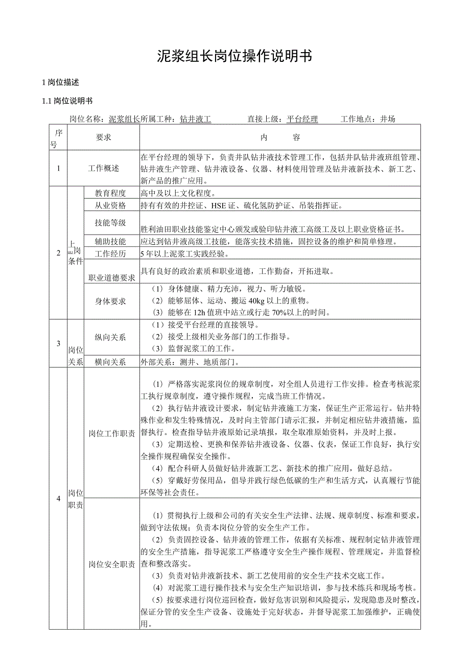 泥浆组长岗位操作说明书.docx_第1页