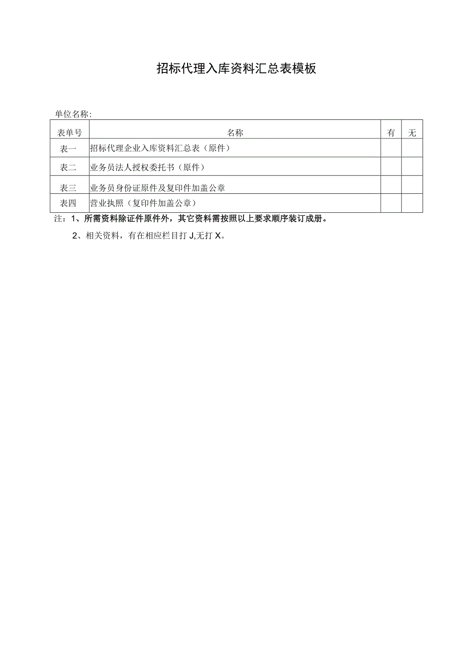 招标代理入库资料汇总表模板.docx_第1页