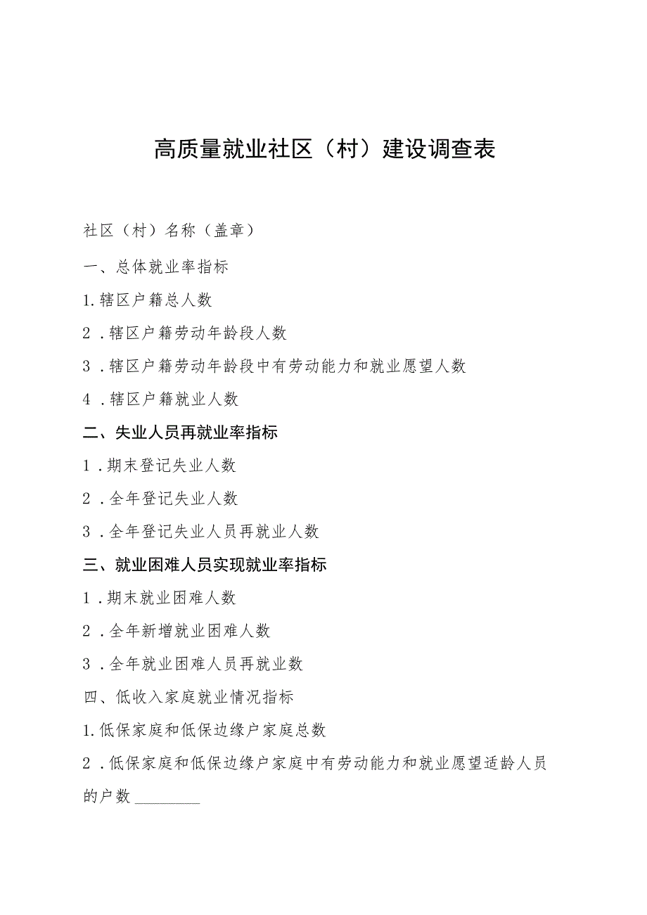 高质量就业社区村建设调查表.docx_第1页