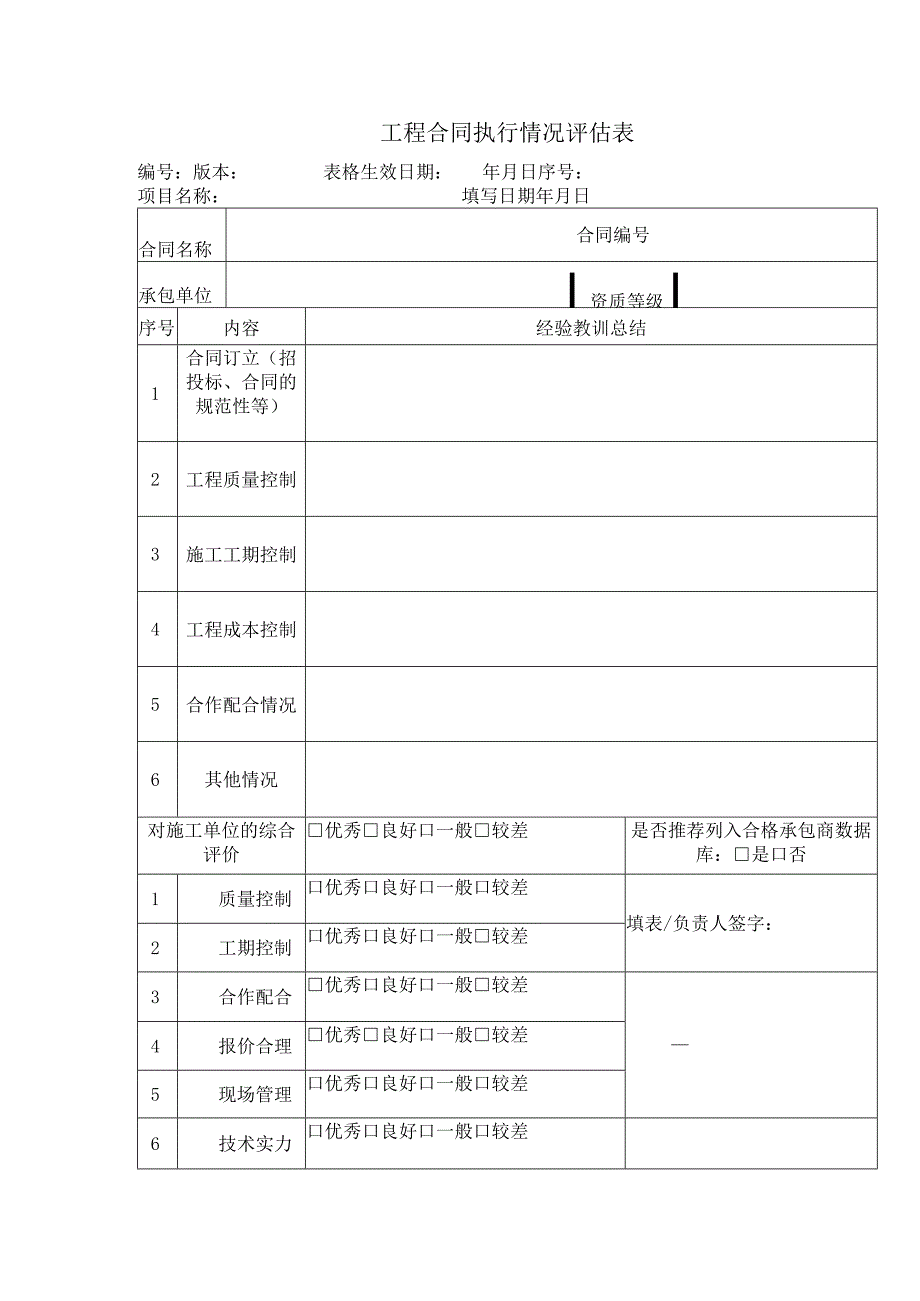 工程合同执行情况评估表.docx_第1页