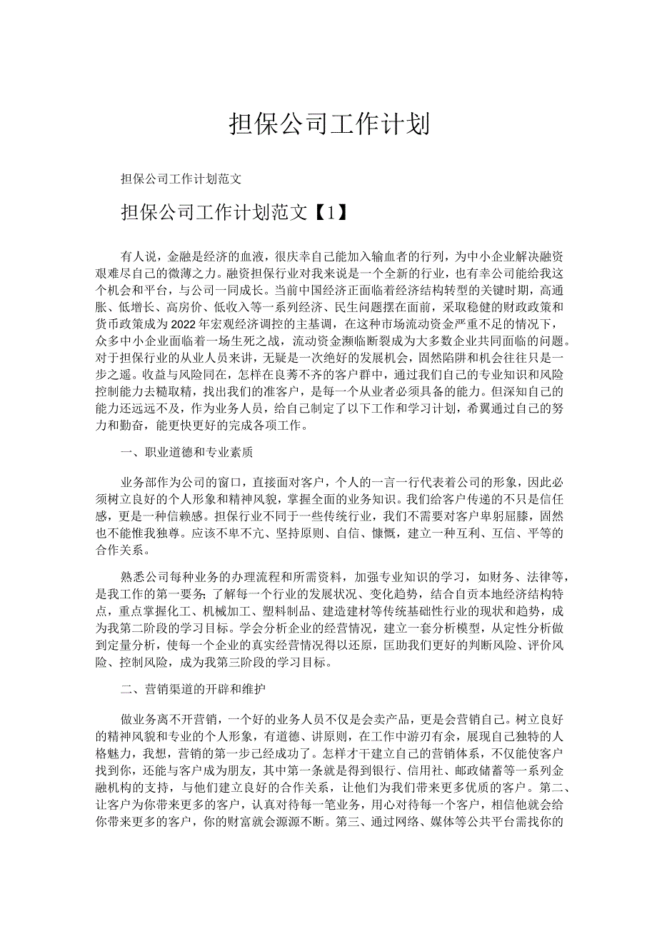 担保公司工作计划.docx_第1页