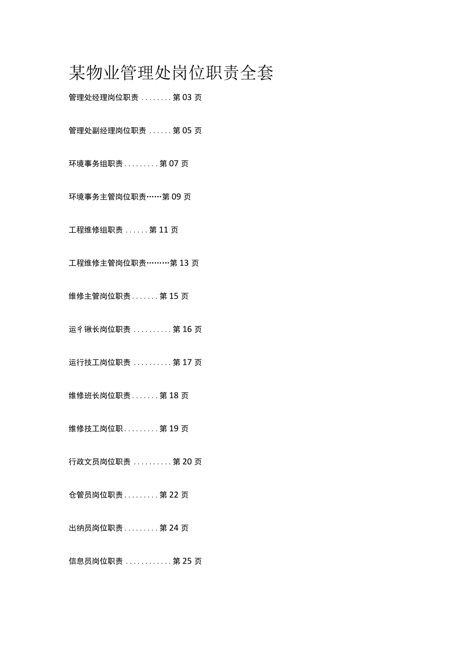 某物业管理处岗位职责全套.docx_第1页