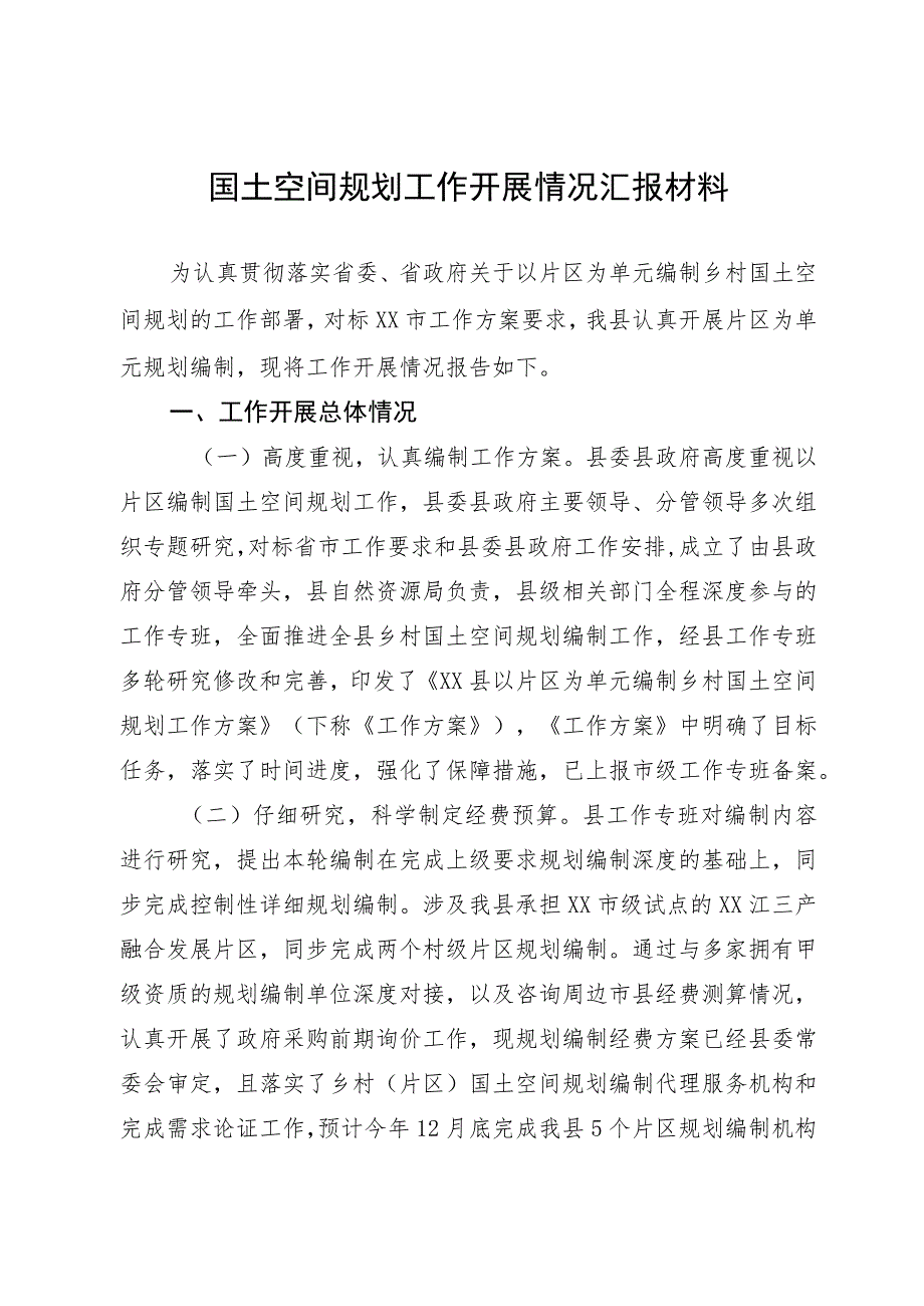 国土空间规划工作开展情况汇报材料.docx_第1页