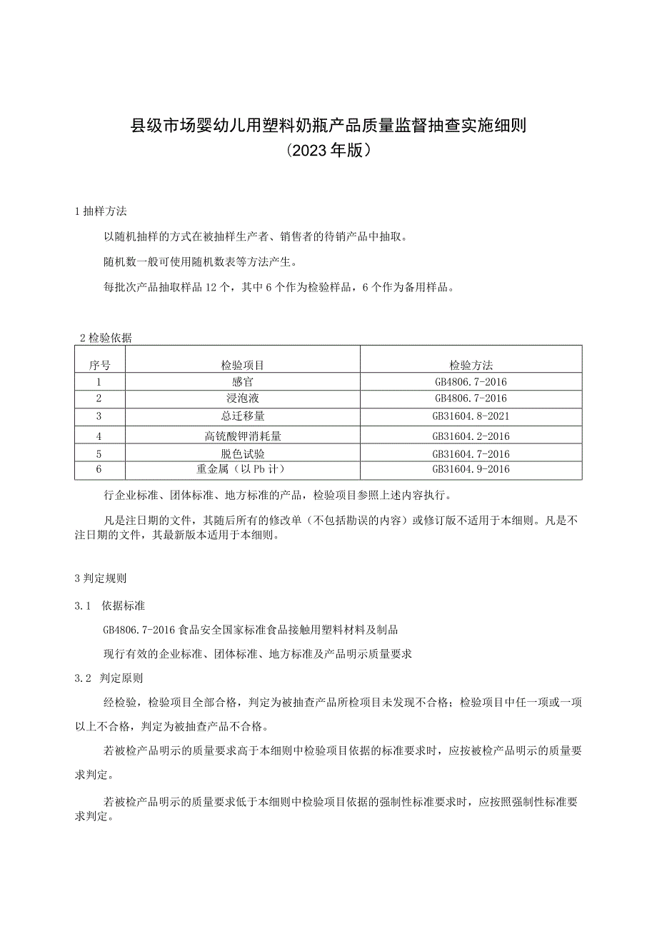 【精品范文】2023版县级市场婴幼儿用塑料奶瓶产品质量监督抽查实施细则.docx_第1页