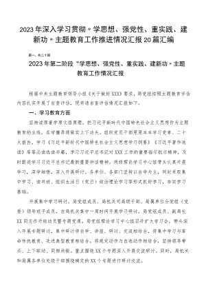 2023年深入学习贯彻“学思想、强党性、重实践、建新功”主题教育工作推进情况汇报20篇汇编.docx