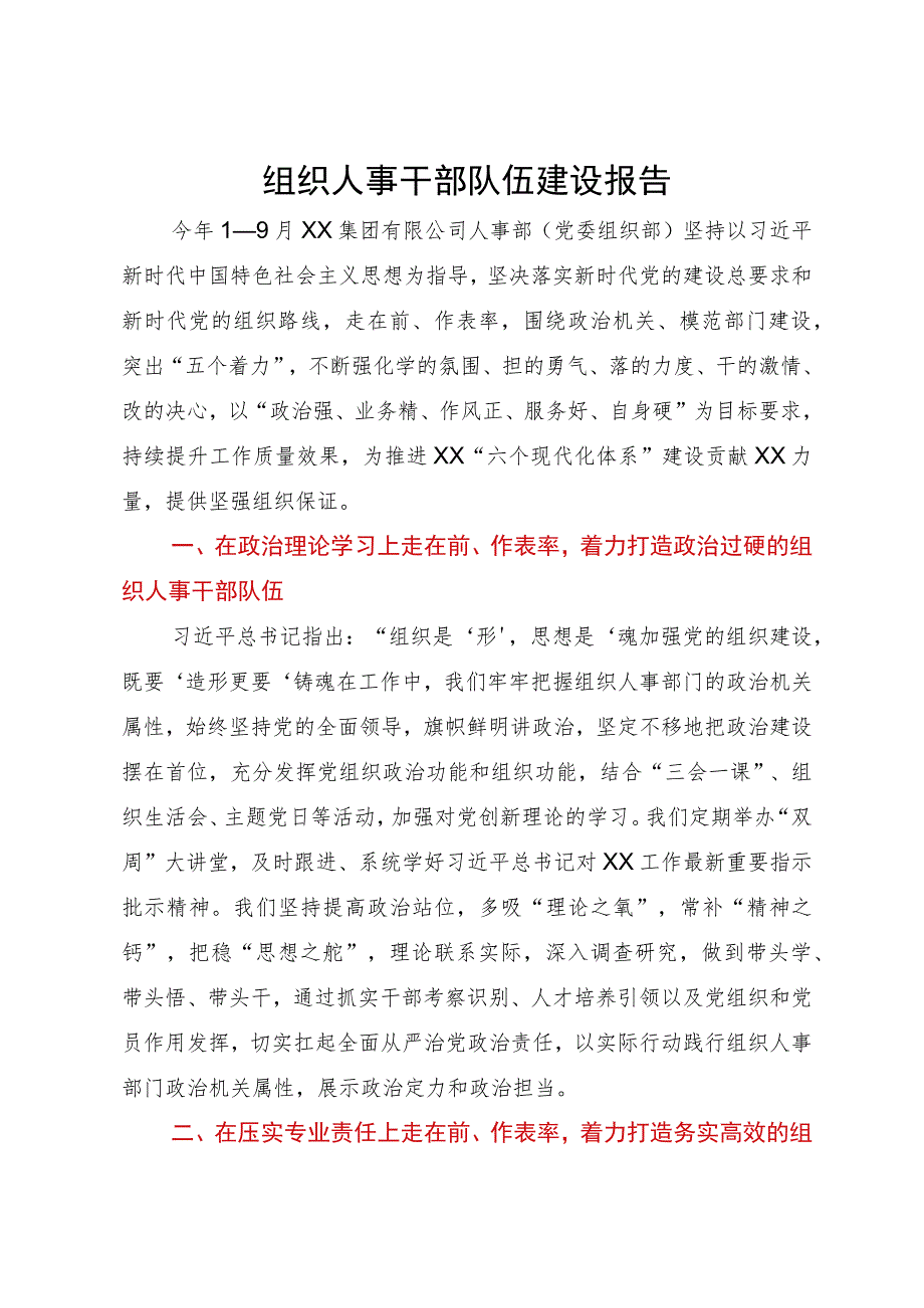 组织人事干部队伍建设情况报告.docx_第1页