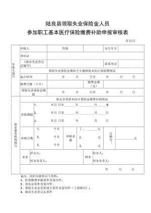 陆良县领取失业保险金人员参加职工基本医疗保险缴费补助申报审核表.docx