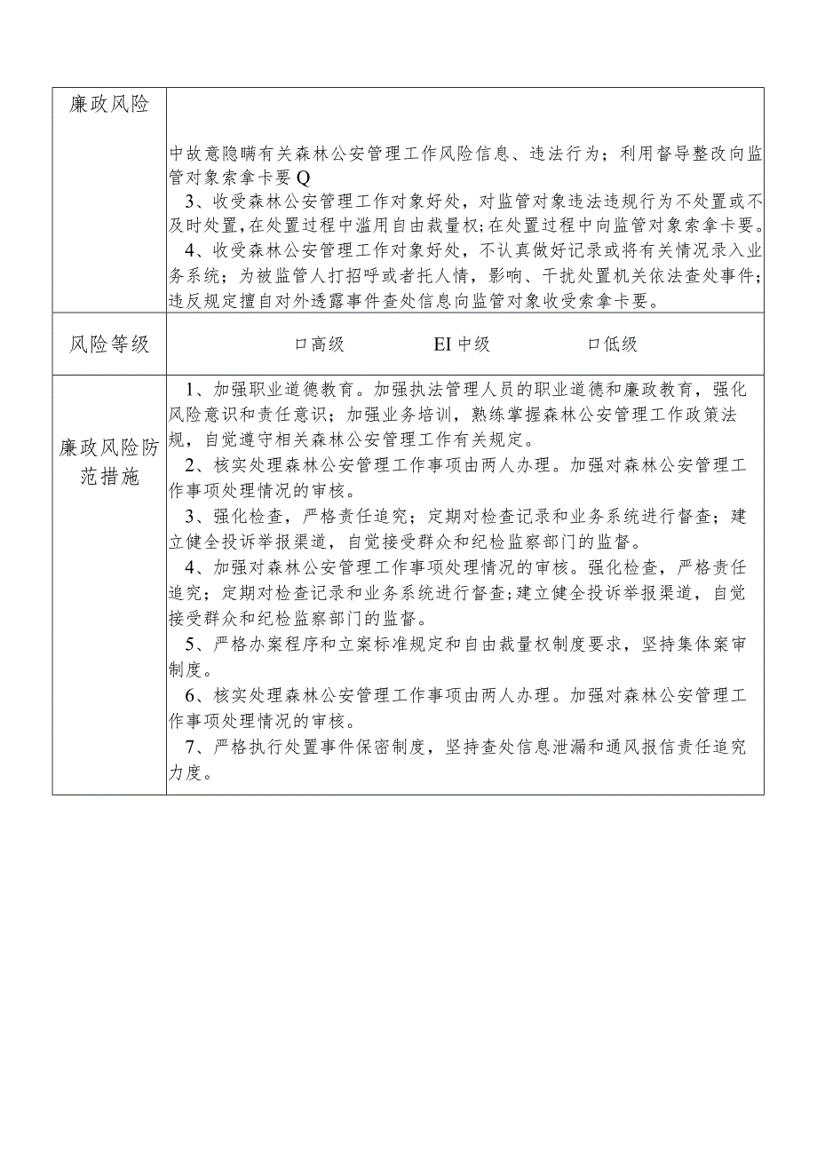 X县公安部门森林公安局干部个人岗位廉政风险点排查登记表.docx_第2页