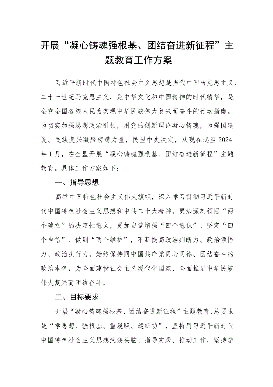 开展“凝心铸魂强根基、团结奋进新征程”主题教育工作方案.docx_第1页