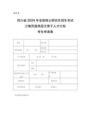 四川省2024年全国硕士研究生招生考试少数民族高层次骨干人才计划考生申请表.docx