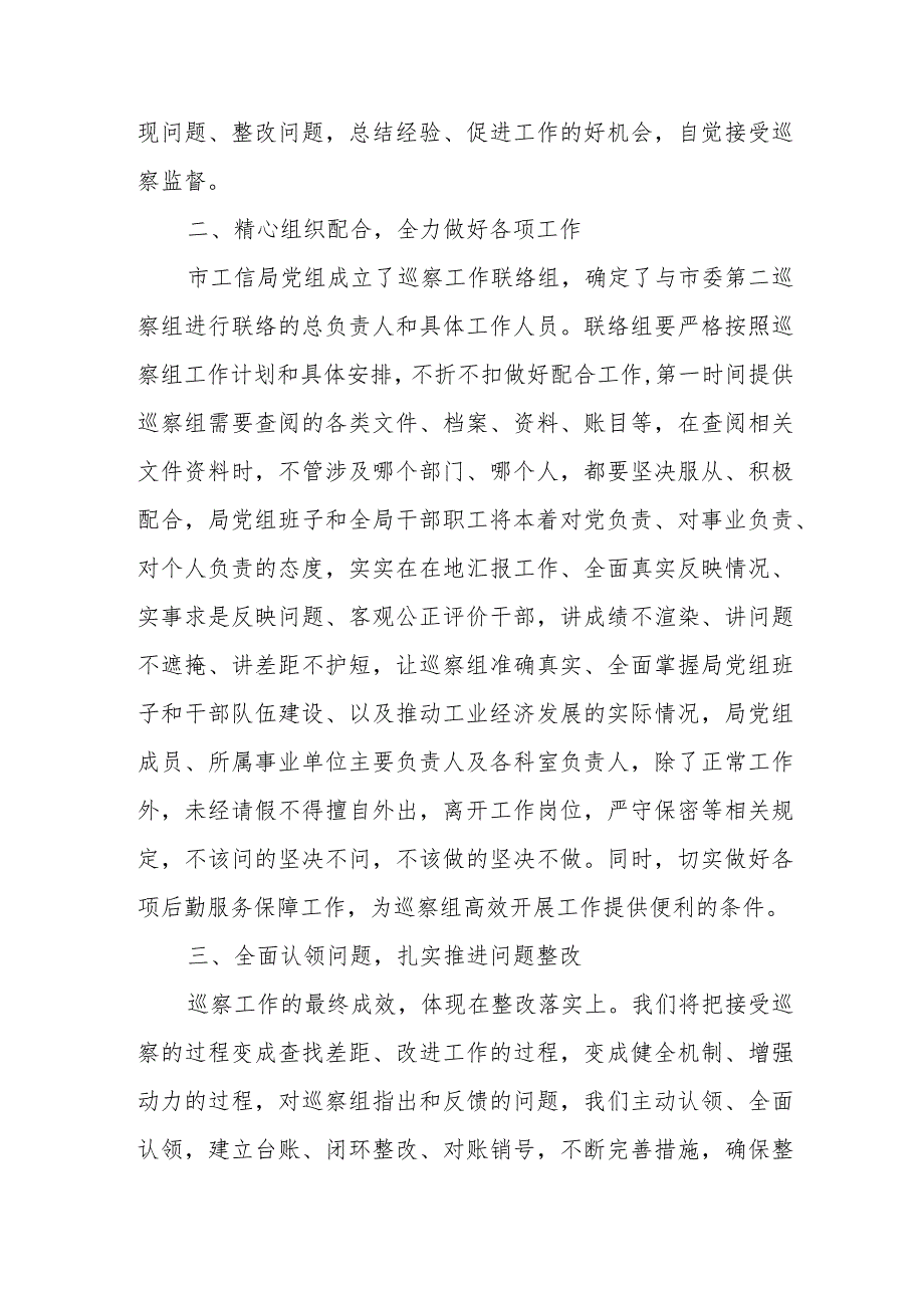 党组书记在市委巡察组巡察工信局党组班子的表态发言.docx_第2页