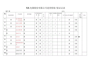 XX电器股份有限公司进货检验验证记录(2023年).docx