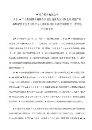 XX证券股份有限公司关于XX产业集团股份有限公司发行股份及支付现金购买资产并募集配套资金暨关联交易之部分限售股份及股改限售股上市流通.docx