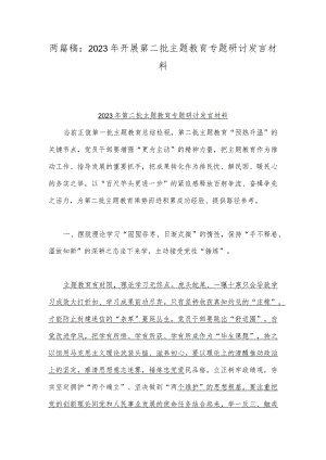 两篇稿：2023年开展第二批主题教育专题研讨发言材料.docx