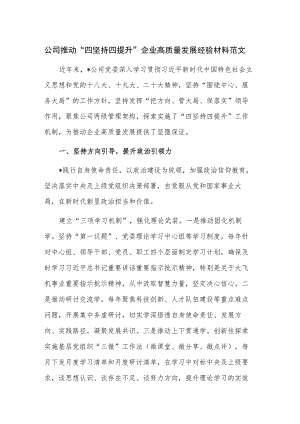 公司推动“四坚持四提升”企业高质量发展经验材料范文.docx