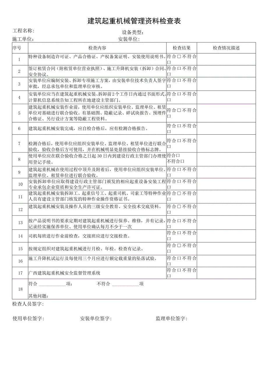 建筑起重机械专项检查表格.docx_第1页