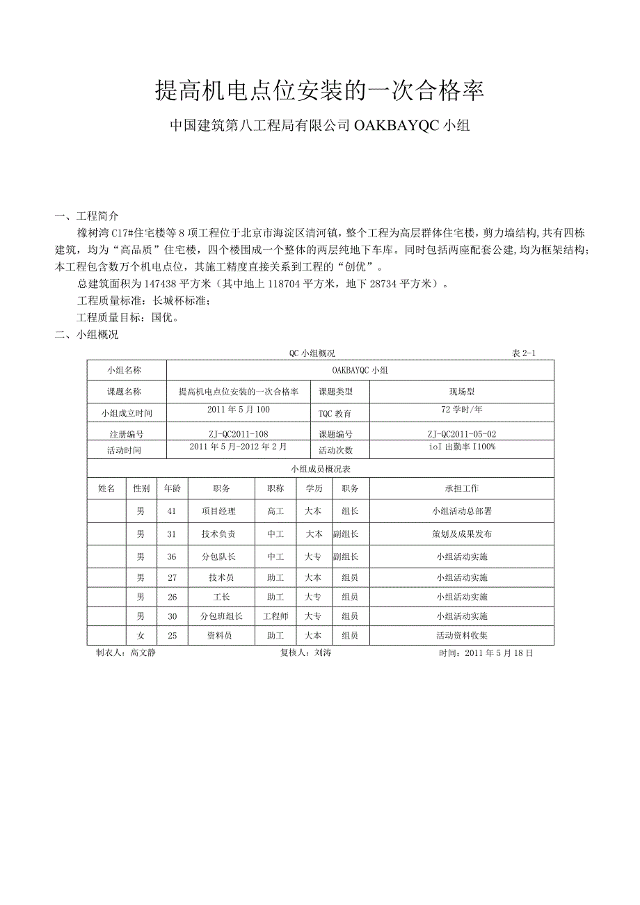 工程建设公司QC小组提高机电点位安装的一次合格率成果汇报书.docx_第1页