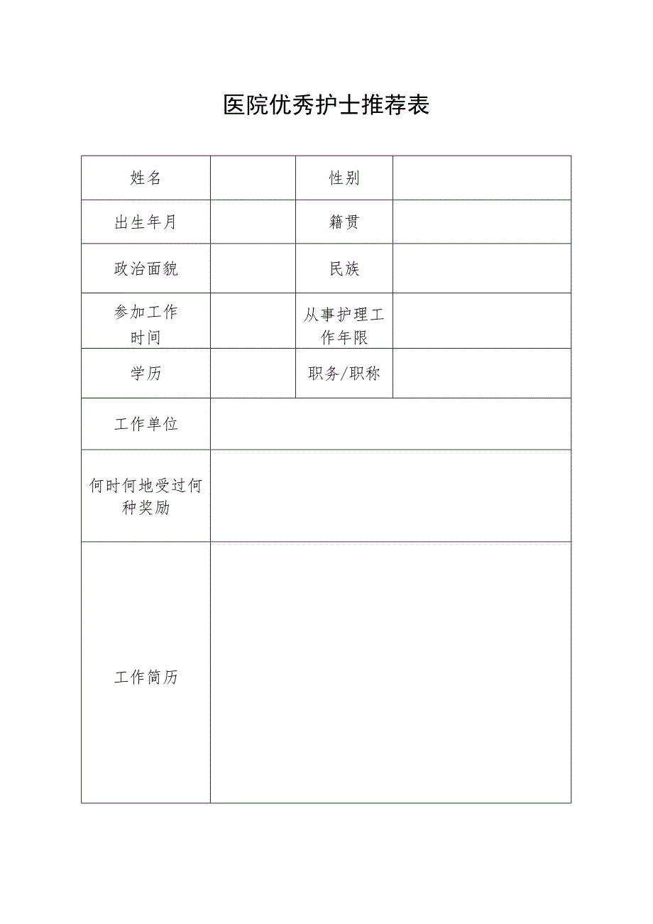 医院优秀护士推荐表.docx_第1页